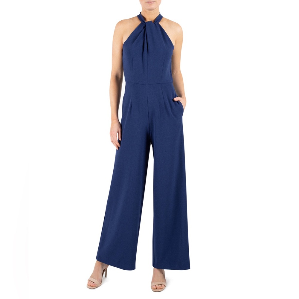 Julia Jordan Knot Neck Halter Jumpsuit Navy 6